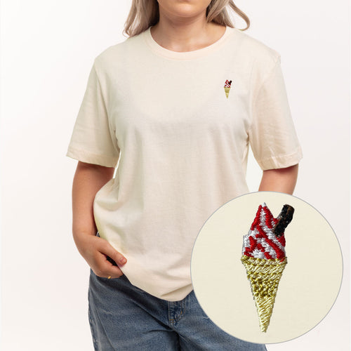99 Ice Cream Cone Embroidered T-Shirt (Unisex)-Embroidered Clothing, Embroidered T-Shirt, N03-fundacionaqualogy