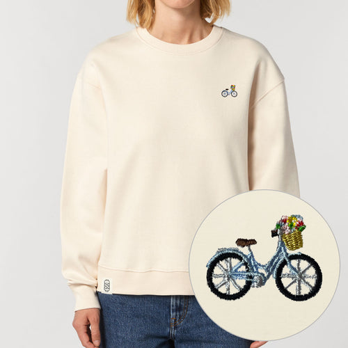 Bike With Flowers Embroidered Sweatshirt (Unisex)-Embroidered Clothing, Embroidered Sweatshirt, JH030-fundacionaqualogy