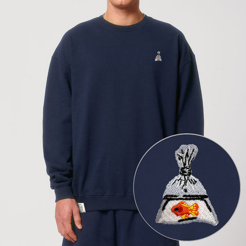 Goldfish In A Bag Embroidered Sweatshirt (Unisex)-Embroidered Clothing, Embroidered Sweatshirt, JH030-Existential Thread