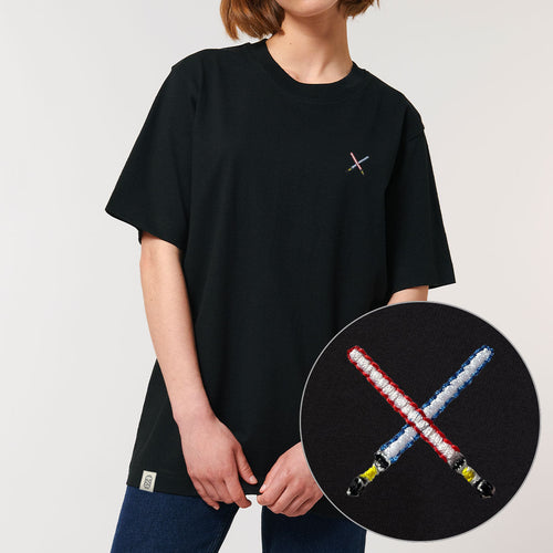 Intergalactic Swords Embroidered T-Shirt (Unisex)-Embroidered Clothing, Embroidered T-Shirt, N03-Existential Thread