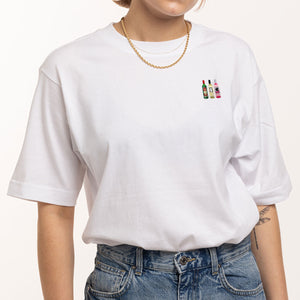 Wine Bottles Embroidered T-Shirt (Unisex)-Embroidered Clothing, Embroidered T-Shirt, N03-Existential Thread