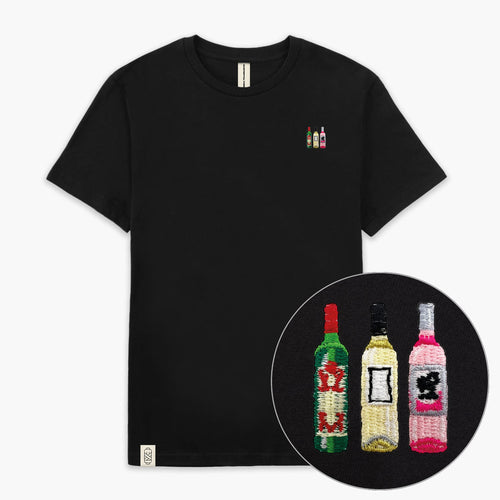 Wine Bottles T-Shirt (Unisex)-Embroidered Clothing, Embroidered T-Shirt, EP01-Existential Thread